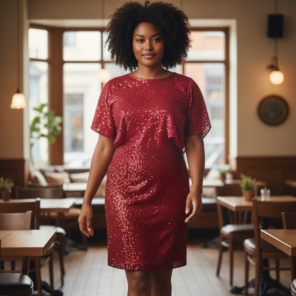 Adrianna Papell Burgundy Sequin Beaded Flutter Sleeve Sheath Dress 16W